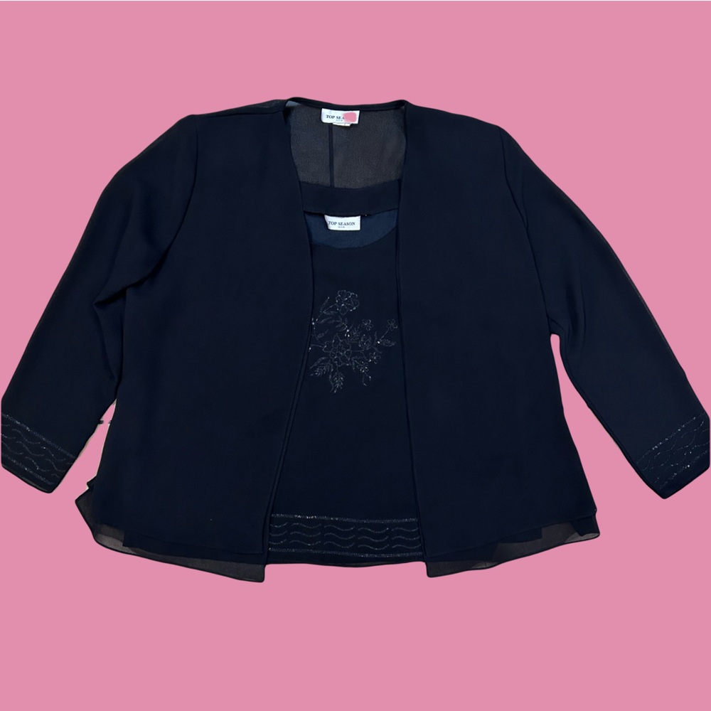 Women’s Black Embroidered Blouse with sheer Blazer